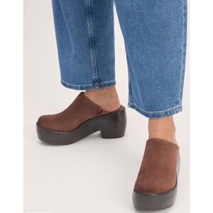 Everlane The Wooden Puffa Clog Women 9 Brown Suede Capsule Wardrobe Minimalist